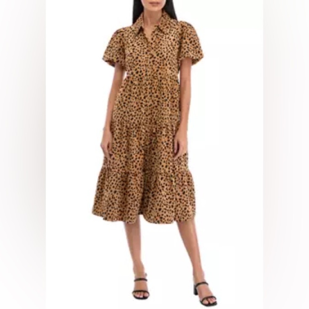 CROWN AND IVY CHEETAH PRINT DRESS WITH PUFF SLEEVES